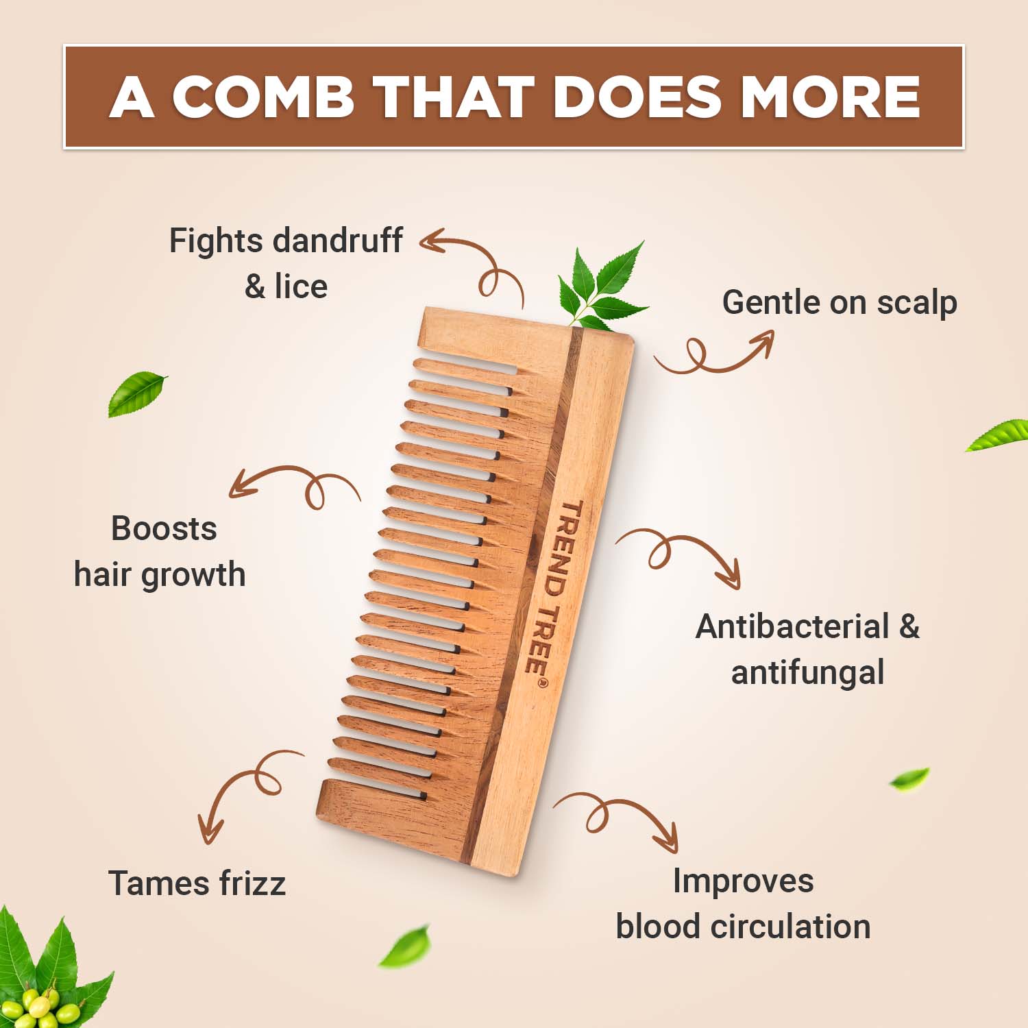 Premium Neem Wood Shampoo Comb
