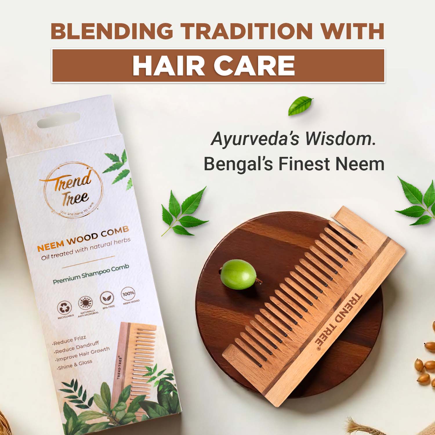 Premium Neem Wood Shampoo Comb