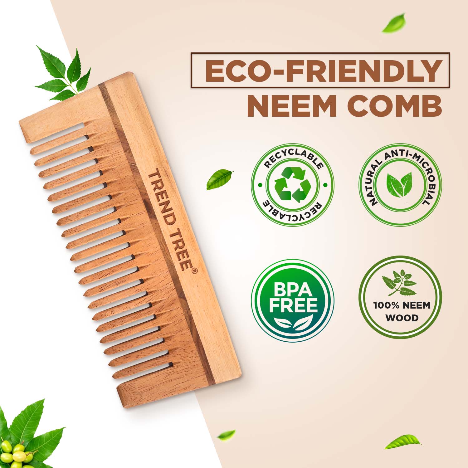 Premium Neem Wood Shampoo Comb